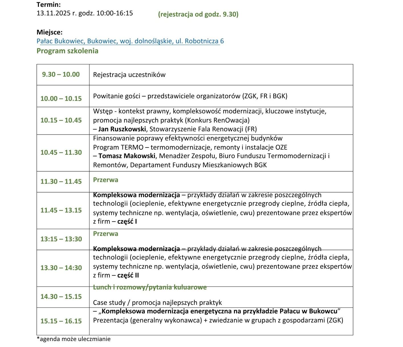 Szkolenie dla Przedstawicieli wspólnot i spółdzielni mieszkaniowych