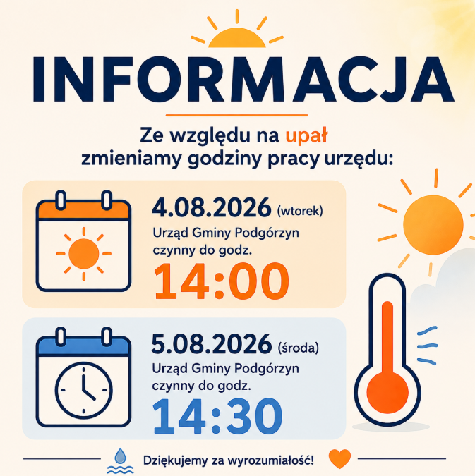 Skrócony czas pracy Urzędu - 4-5.08.2026